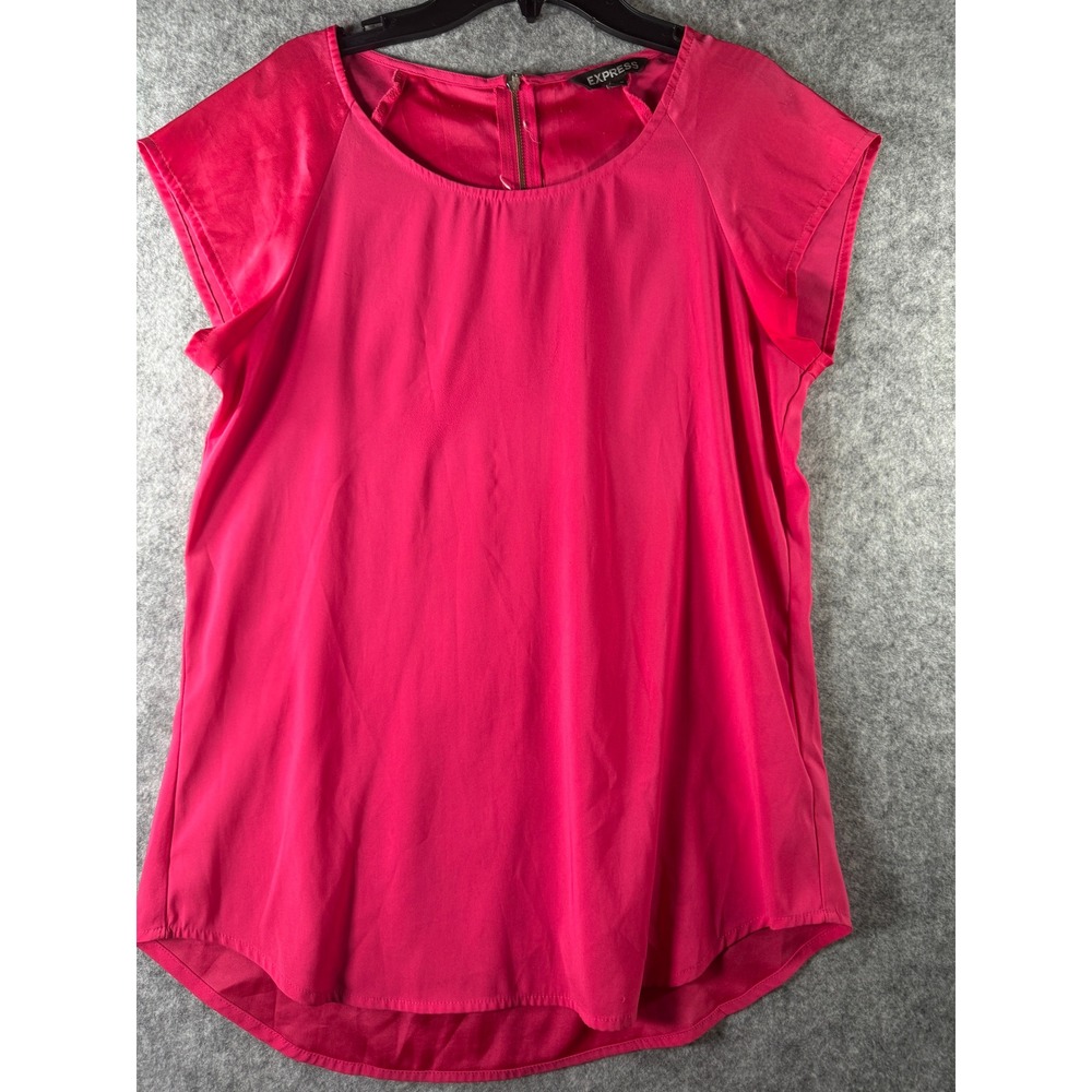 Hot Pink Cap Sleeve Blouse with Satin Shoulder Detail and Back Zipper Sz L